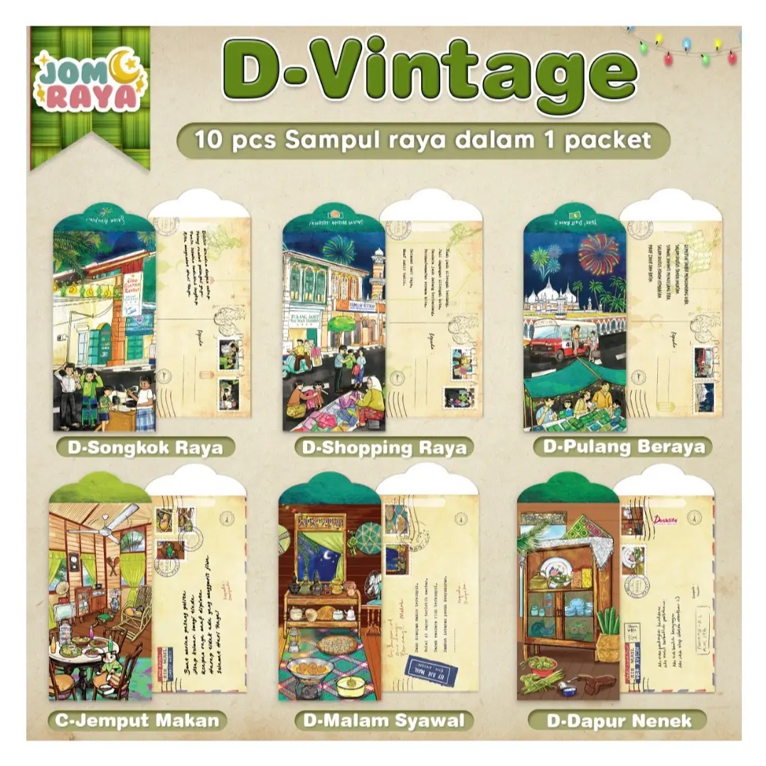 2024 SAMPUL DUIT RAYA VIRAL 60pcs / 6 Design Sampul Raya Ang Pau Raya Money Packet Murah Cute Kartun Hari Aidilfitri Angpau Sampul 2024