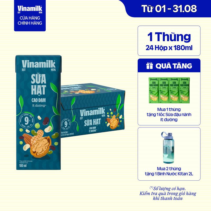 Sữa hạt Cao đạm ít đường Vinamilk - Thùng 24 hộp 180ml
