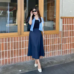 DEEPNY - Himari Skirt | Rok A-Line Wanita Panjang |  Santai Maxi Casual Hitam Waist Mini Semi Pendek