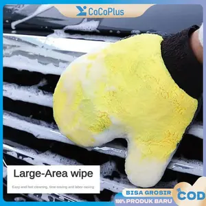 Set Sarung Tangan Cuci Dua Fungsi - 400GSM Mikrofiber Lap Mobil/Motor 2 Sisi Motif Abu Kuning - Cuci Mudah Tanpa Gores Body Mobil