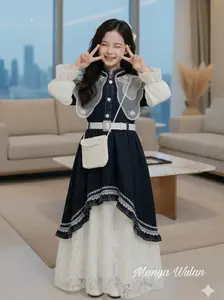 MW-SHOP - Gamis Jeans Organza Mix Brukat Anak Perempuan Free Belt + Tas / Baju Gamis Denim Raya Anak Orang Viral -  Fashion Raya Anak Model Korean Style