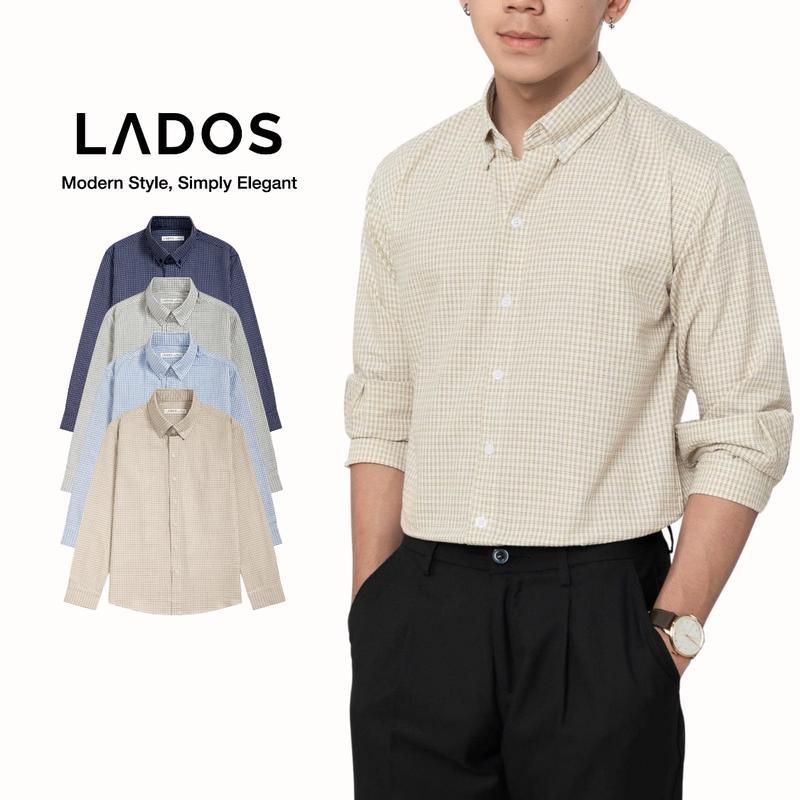 Áo Sơ mi caro nhí chất cotton xốp nhăn LADOS - 18184 - Form regular công sở trẻ trung thanh lịch mặc đi làm đi chơi