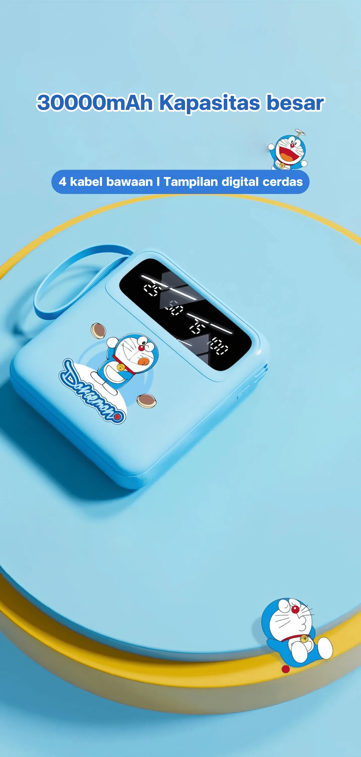 Doraemon 120W Powerbank Ponsel 30000mAh motif Kartun 4 Kabel Bawaan Kapasitas Besar Ultra Tipis & Portabilitas Kompak