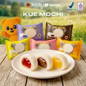 ［SWEET TEN］MOCHI (ISI 15-30 PCS 1 DUS) Chewy aneka Rasa Coklat Stroberi Bluberi Mangga Durian dengan selai buah segar dan taburan kelapa gurih, camilan sehat anak, MOCHI best seller, makanan ringan mix rasa&Halal