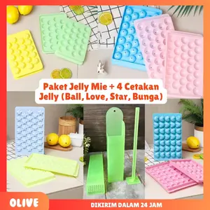 PAKET LENGKAP Cetakan Jelly Mie + 4 Motif Cetakan Jelly (Ball, Love, Star, Bunga)