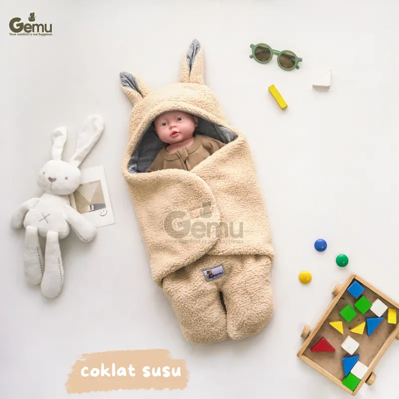 GEMU Selimut Bayi Bedong Blanket Instan Sherpa Bulu Domba Tebal Karkakter Kaki Premium Newborn 6