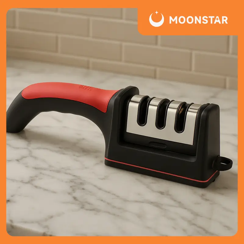 [MOON] Alat Asahan Pengasah Penajam Pisau Alat Dapur 3in1 / Alat Pengasah Pisau dan Gunting 3 in 1 Knife Steel 0