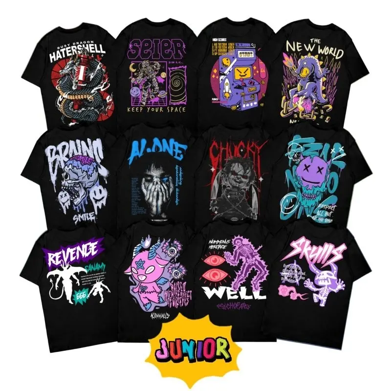 Baju Kaos Anak Laki Laki Umur 9-12 Tahun Hitam Sanamy