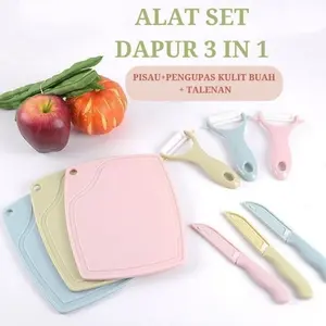 Zakka Store COD Pisau buah dan sayur dengan penyerut dan talenan set 3 in 1