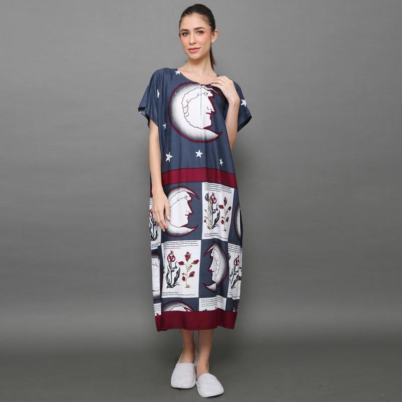 daster tidur wanita dewasa kekinian lengan pendek bahan katun rayon bali motif etnik mesir busui / bumil frendly ld 130 panjang 115cm halya shop 3
