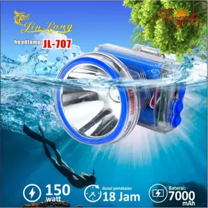 Senter Kepala Selam Jinlong JL 707 150Watt ABS Premium 7000 mAh Charge Jack angka 8 Kedalaman hingga 200m  Super Terang Baterai Tahan Lama durasi 18 jam