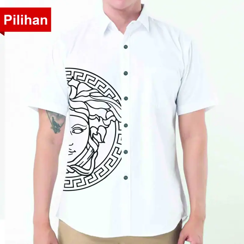 Kemeja Lengan Pendek Motif Medusa Putih Navy Maroon Black Cotton Poplin Unisex DTF Glossy Premium Distro Casual Casual Hitam Putih Pria Nyaman Kain mewah branded lebaran keren 0