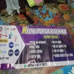 Cetak Spanduk Banner Konter Ungu Jual Pulsa MMT Spanduk Custom 200x80