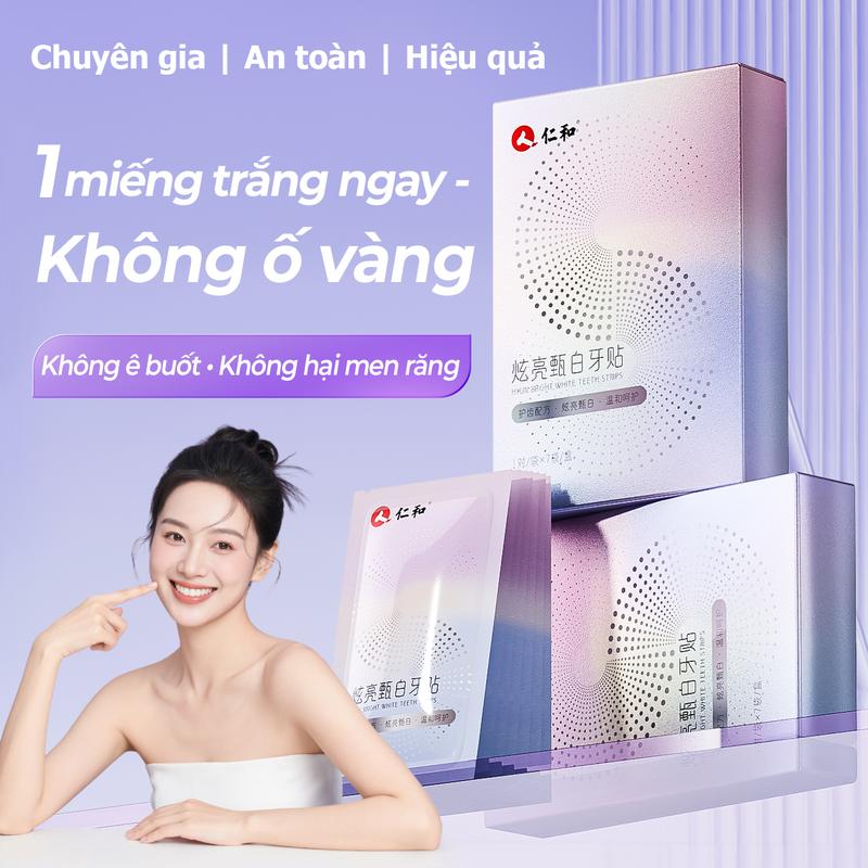 Miếng Dán Trắng Răng Renhe - Hiệu Quả Lâu Dài, Loại Bỏ Ố Vàng, An Toàn Tuyệt Đối Cho Răng Nhạy Cảm - 7 Miếng/Hộp