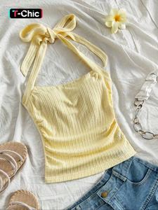 Top halter sólido para mujer, Top sin mangas minimalista informal para el verano, Ropa de mujer para el uso diario