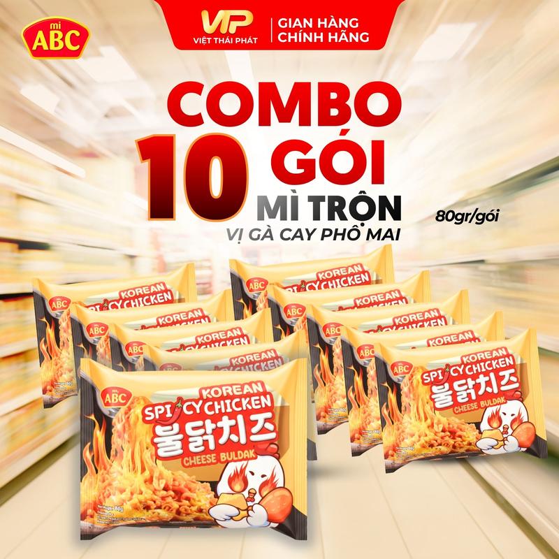 Combo 10 Gói Mì Trộn Gà Cay Phô Mai Thương Hiệu ABC (80gr/gói) l Mua Là Có Quà