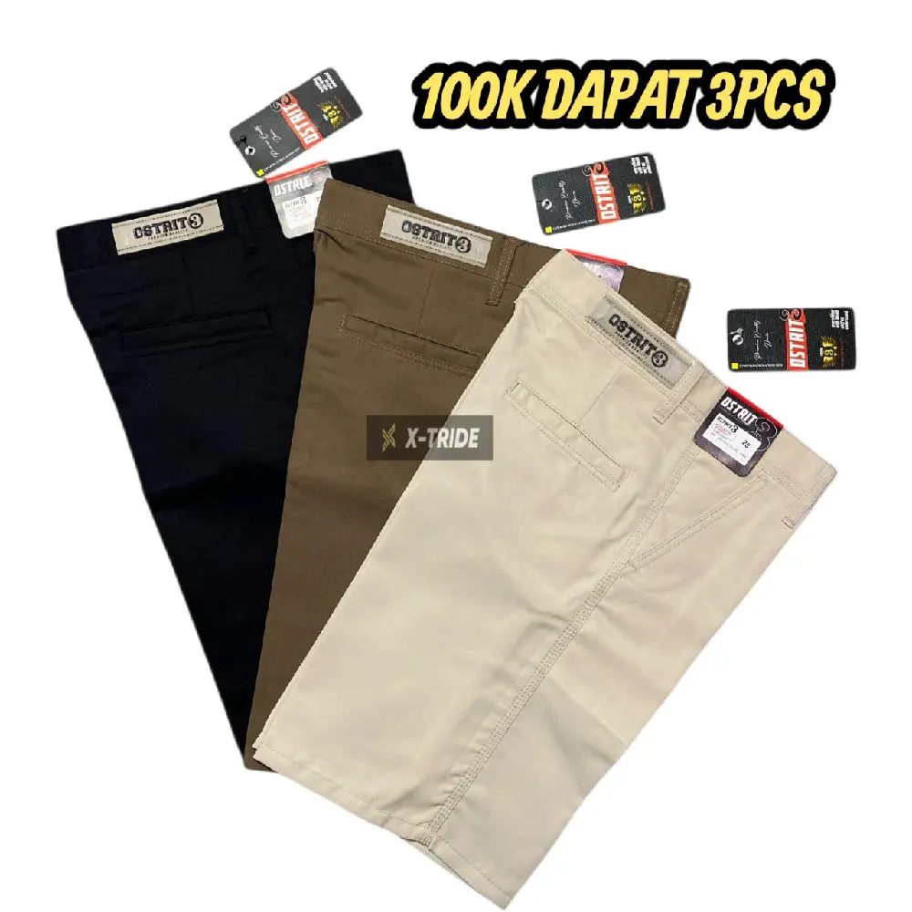 PROMO!! 100 Dapet 3pcs Celana Pendek Chinos Drill Non Stretch Polos Tidak melar Pria Santai Casual Shorts