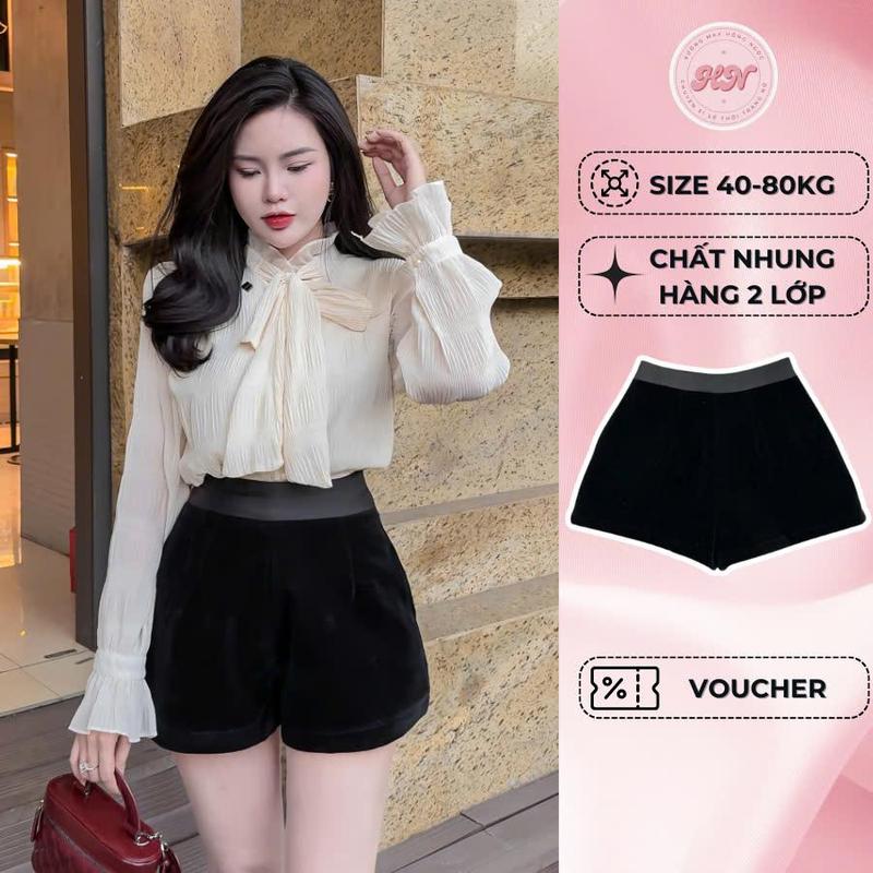 Quần Đùi Nữ Vải Nhung 2 Lớp Thu Đông HN DESIGN Cạp Cao BIGSIZE Quần Short cạp TAFTA Khoá Kéo Sau Thời Trang có túi mã 707
