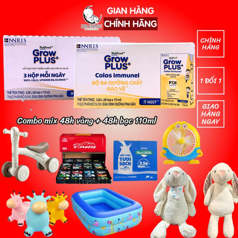 Độc Quyền KOC - Tặng quà Combo Mix 48 hộp vàng + 48 hộp bạc sữa Grow 96 hộp 110 ml Growplus sữa nước công thức cho bé hộp 110ml