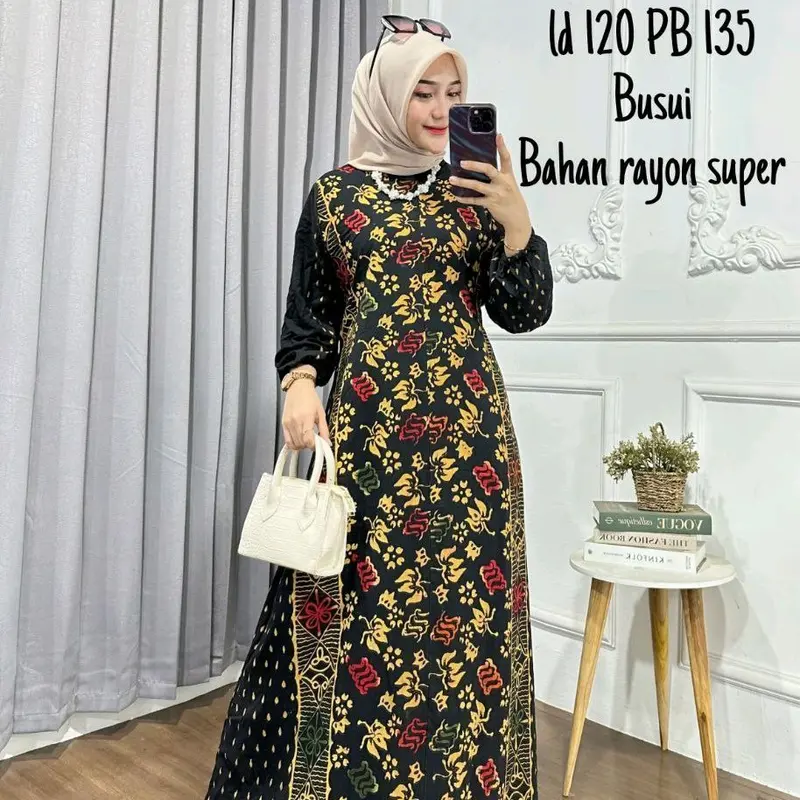 Gamis Cap - Batik Multi Colour Bahan Rayon Super Jumbo Gamis Kekinian By Batik Cincaro muslim Wanita gaun lebaran kaftan crinkle maxi satin twill vanya hitam 《m》 • black baju brokat kondangan 2024 exclusive Premium 3