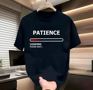 Kaos lengan pendek bergambar progress bar loading latar belakang hitam seru trendi keren atasan longgar berkerah bulat