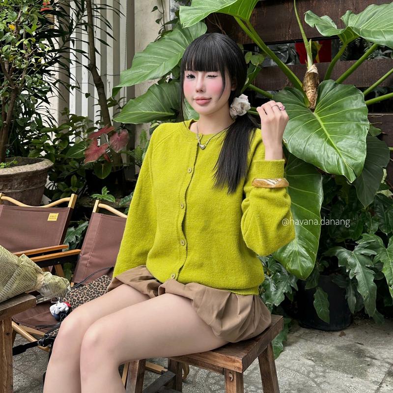   HÀNG QC LOẠI 1  Áo cardigan len mịn basic phối cúc thu đông HAVANA LEN325 