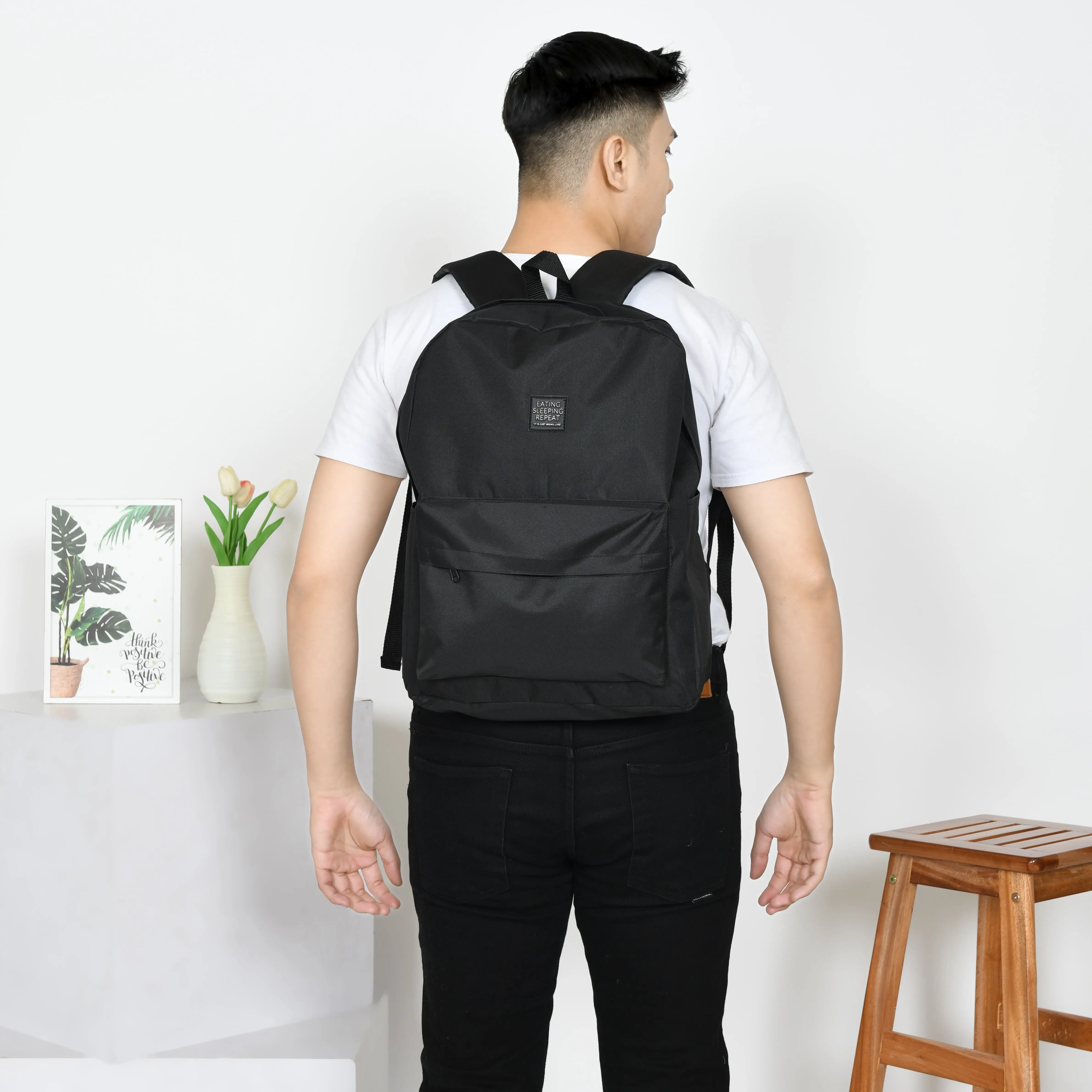 Tas Punggung Pria Warna Hitam - Tas Backpack Ransel Kerja Kuliah Traveling - Vaccil