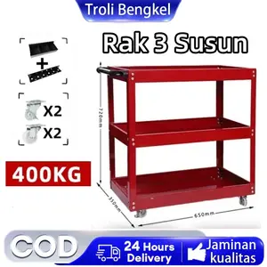 Troli Bengkel Rak 3 Susun Perkakas Trolly/bantalan 400kg /Keranjang Troli Alat/Bengkel Rak 3 SusunPerkakas Trolly