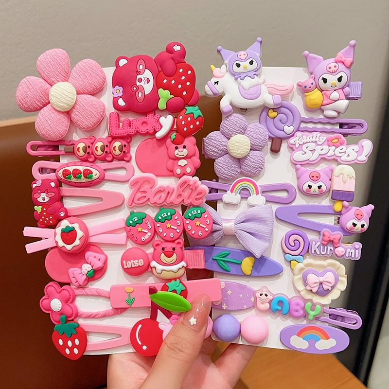 Bộ Kẹp Tóc, Gấu Dâu Tây, 14 Chiếc, Dành Cho Bé Gái, Thời Trang Hàn Quốc, Thiết Kế Hoạt Hình Dễ Thương, Kẹp Tóc Mái Nhỏ Và Mini, Ghim Cài Tóc, Phụ Kiện Tóc