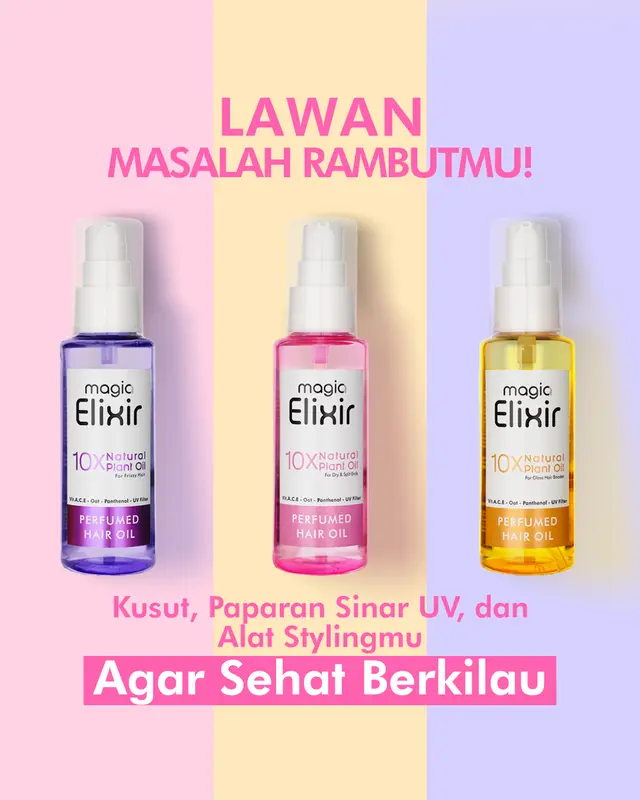 Magia Elixir Series 100ml Hair oil untuk menutrisi serta membuat rambut menjadi berkilau tanpa lepek Haircare Vitamin 3