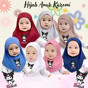Kerudung Instant Anak Muslim hijab Anak Bayi Kuromi // Hijab Kuromi Anak // Bergo Instant Anak Jersay Premium - Lime, 0 THN