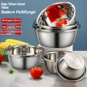 (baskom) “COD” Baskom+1Centong/Stainless Steel Baskom Set, Makanan Stainless Steel,Baskom baja tahan karat 304, mangkuk bumbu, baskom adonan, mangkuk sup berbentuk bulat, lebih dalam dan tebal,food grade, serbaguna/ Kitchenware/li06r peralatan  rumah