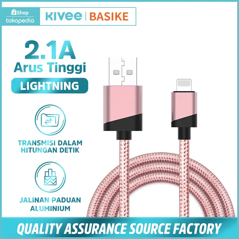 KIVEE Kabel Data Micro, Type C , Lightning  fast charging 2.1 A  5V Mendukung protokol pengisian Antarmuka Panjang 1Meter