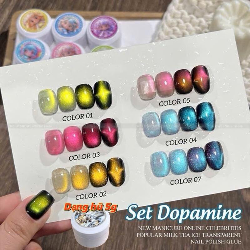 [ SD NAILS ] Set gel mắt mèo DOPAMINE 6 hũ - Mắt mèo kim cương cực quang , hạt mắt mèo mịn sáng - ( KHÔNG KÈM BẢNG MÀU ) - Vân mắt mèo sáng mịn , chất gel đặc dễ tạo vân