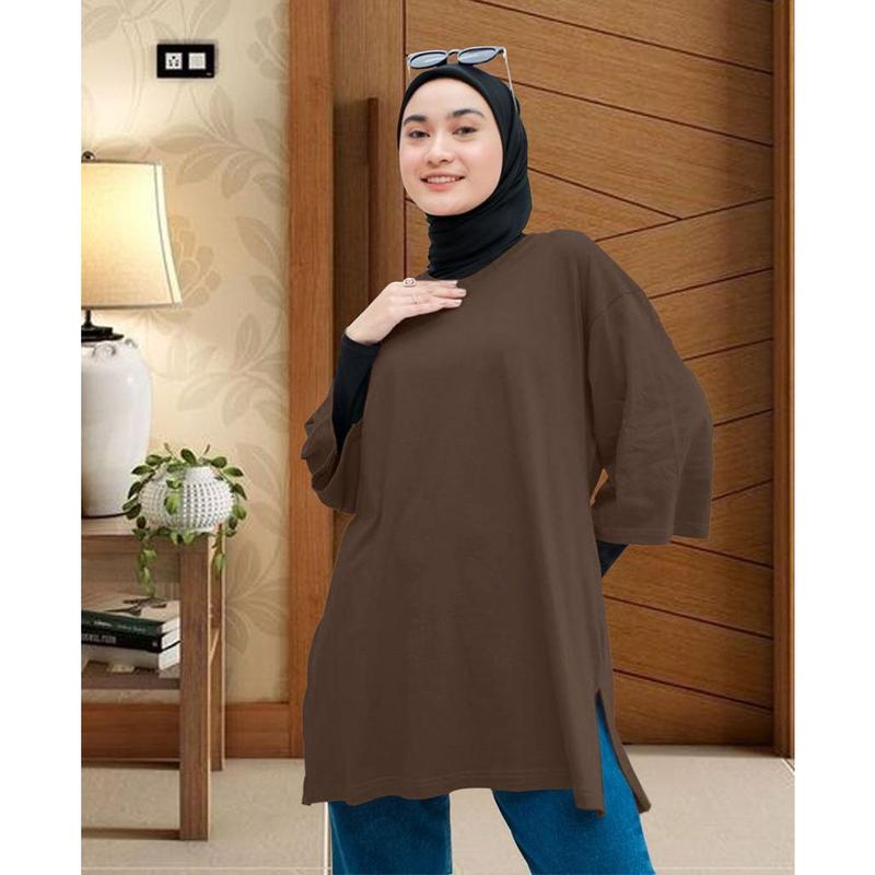 Kaos Oversize Top Hijab Wanita Basic Babyterry Polos / Oversize Slit Blouse 1