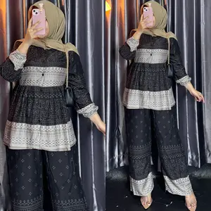 Bi - Laura setelan celana oneset rayon rempel wanita kekinian lengan karet premium