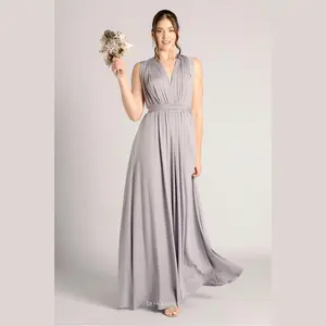 Gaun Pesta Premium Multiway Dear Lovely in Silver Light Grey Abu Muda dengan Material Premium ITY Korea - Panjang, Bahan Stretch, Bonus Kemben dan Brosur Tutorial Dress Maxi Formal Wanita Fit