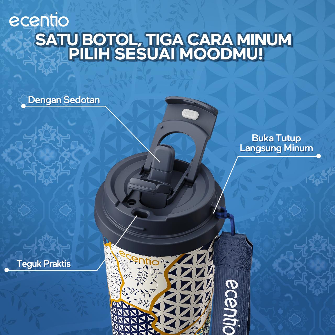 Ecentio Botol Minum 【live】Batik Aesthetic 580ml/800ml/900ml 【Stainless steel】【Plastic】Magnetic cover Vacuum  Flasks- Tahan Panas & Dingin, Food Grade, Desain Modern Warisan Budava BPA free