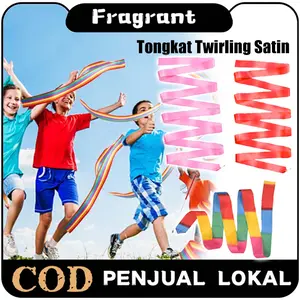 Ribbon Stick Twirling 2m dengan Tongkat Perlengkapan Senam Ritmik dan Ballet Pita Panjang untuk Latihan atau Pertunjukan