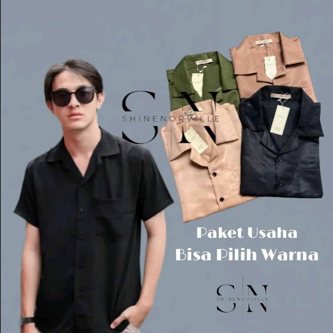PAKET 3 Kemeja Lengan Pendek Boxy Polos Kerah Cuban Bisa Pilih Warna