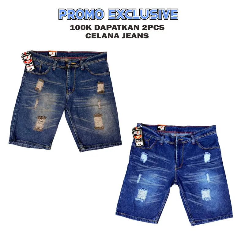 [BUY GET 1] PAKET HEMAT CELANA JEANS 100K DAPAT CELANA PENDEK TERMURAH  II CELANA PENDEK PRIA BIRU MUDA BIRU TUA 27