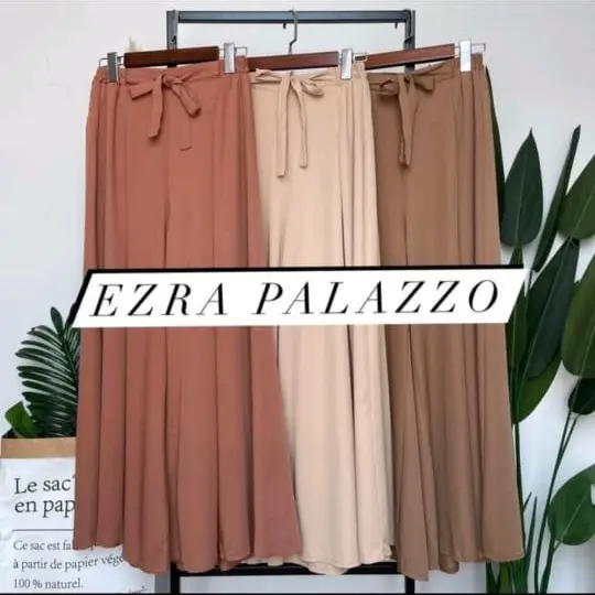 EZRA PALAZZO - Casual Wear, Full Length & Mid Waist Plain Pants