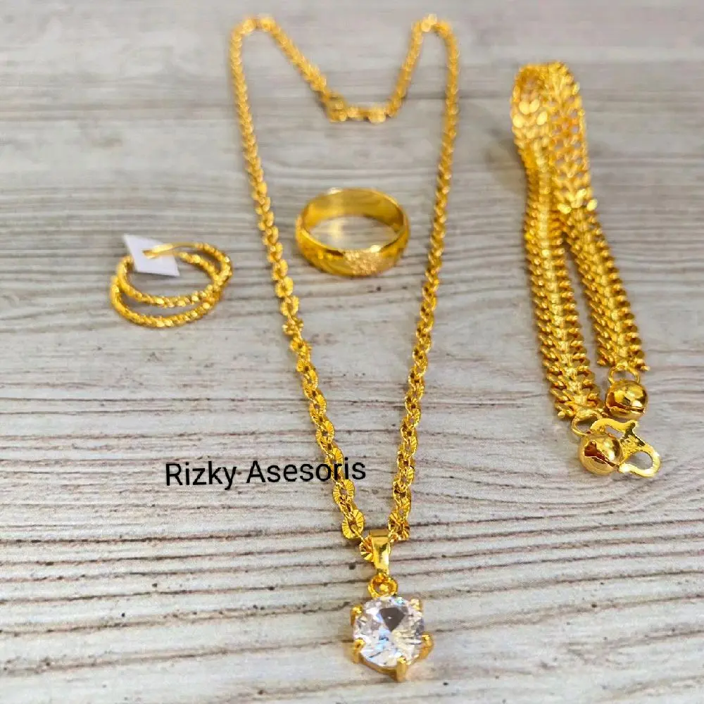 Set Perhiasan Xuping Warna Emas 24 Dewasa Kilau Mewah