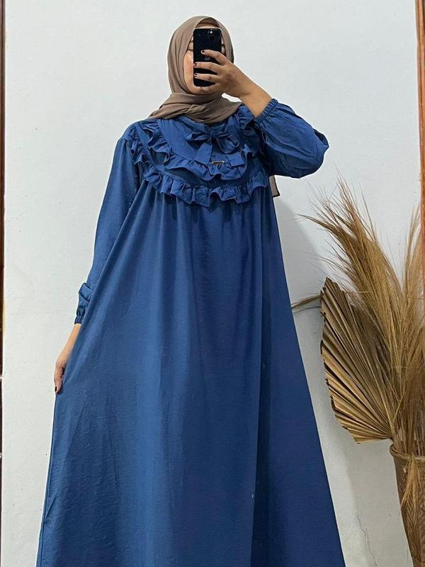 Gamis Polo Linen Terbaru Mewah Elegant Panjang Wanita 2