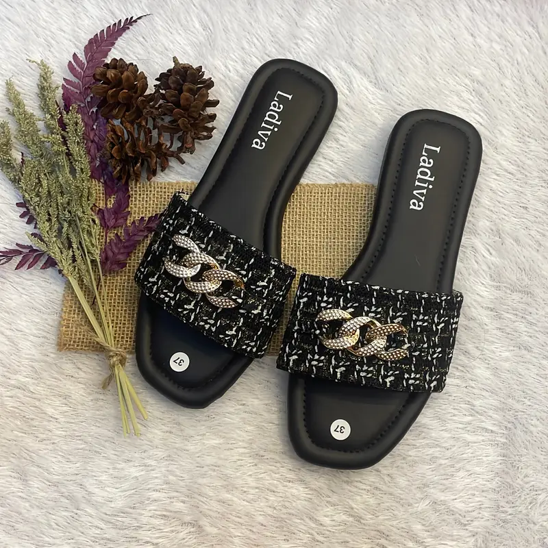 Ladiva ~ Sandal selop Rajut Motif Variasi RANTE terbaru kekinian Wanita Hitam Sendal Selop Shoes 1