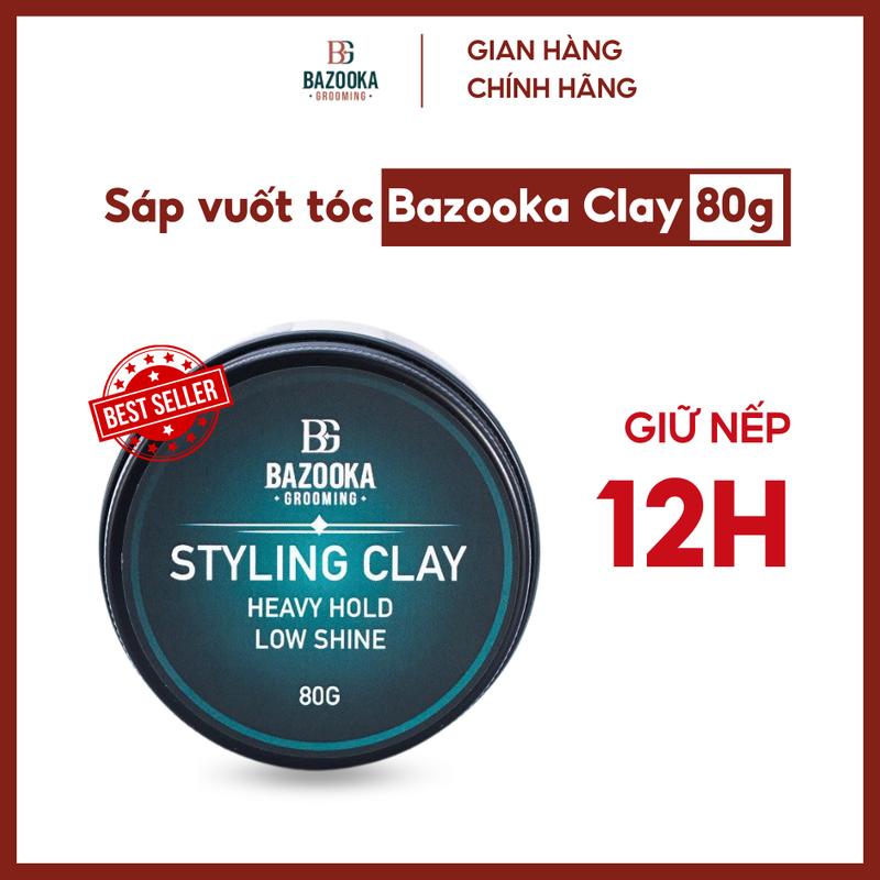  Sáp vuốt tóc nam Bazooka Styling Clay 80g giữ nếp cứng độ bóng thấp tạo phồng tóc nhiều kết cấu 