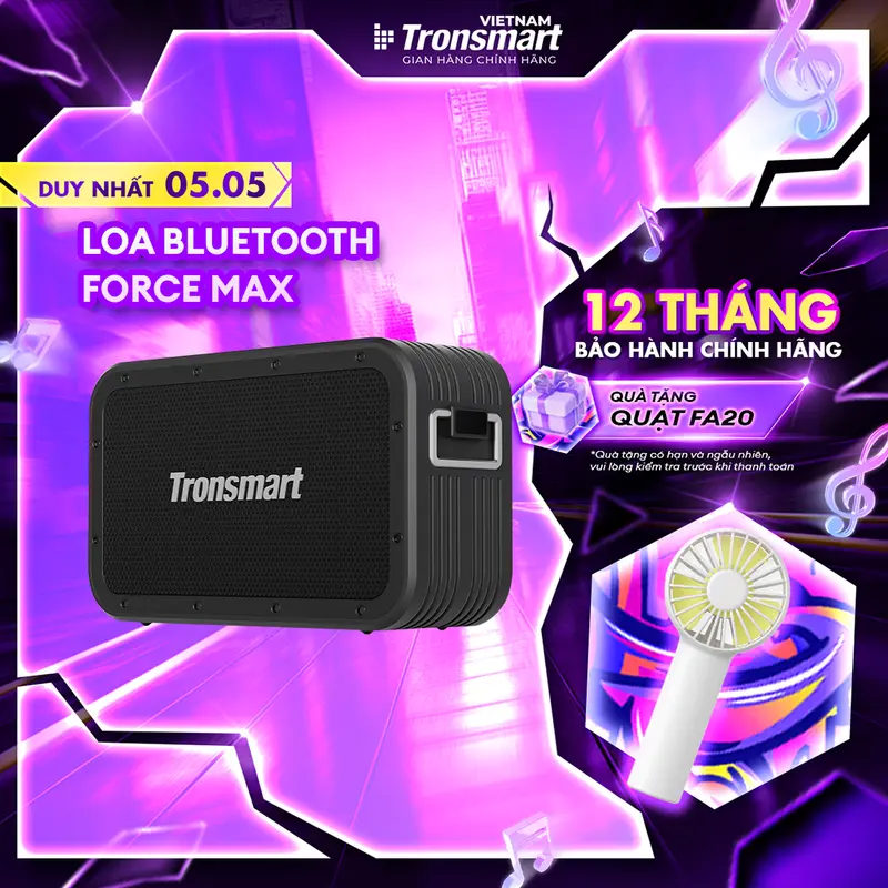 Loa Bluetooth 5.0 Tronsmart Force Max Công suất 80W Chuẩn kháng nước IPX6 Thời gian nghe nhạc lên đến 13 giờ (30% âm lượng) | Bảo hành chính hãng 12 tháng | TM-746328 Củ Loa Không Dây Wireless