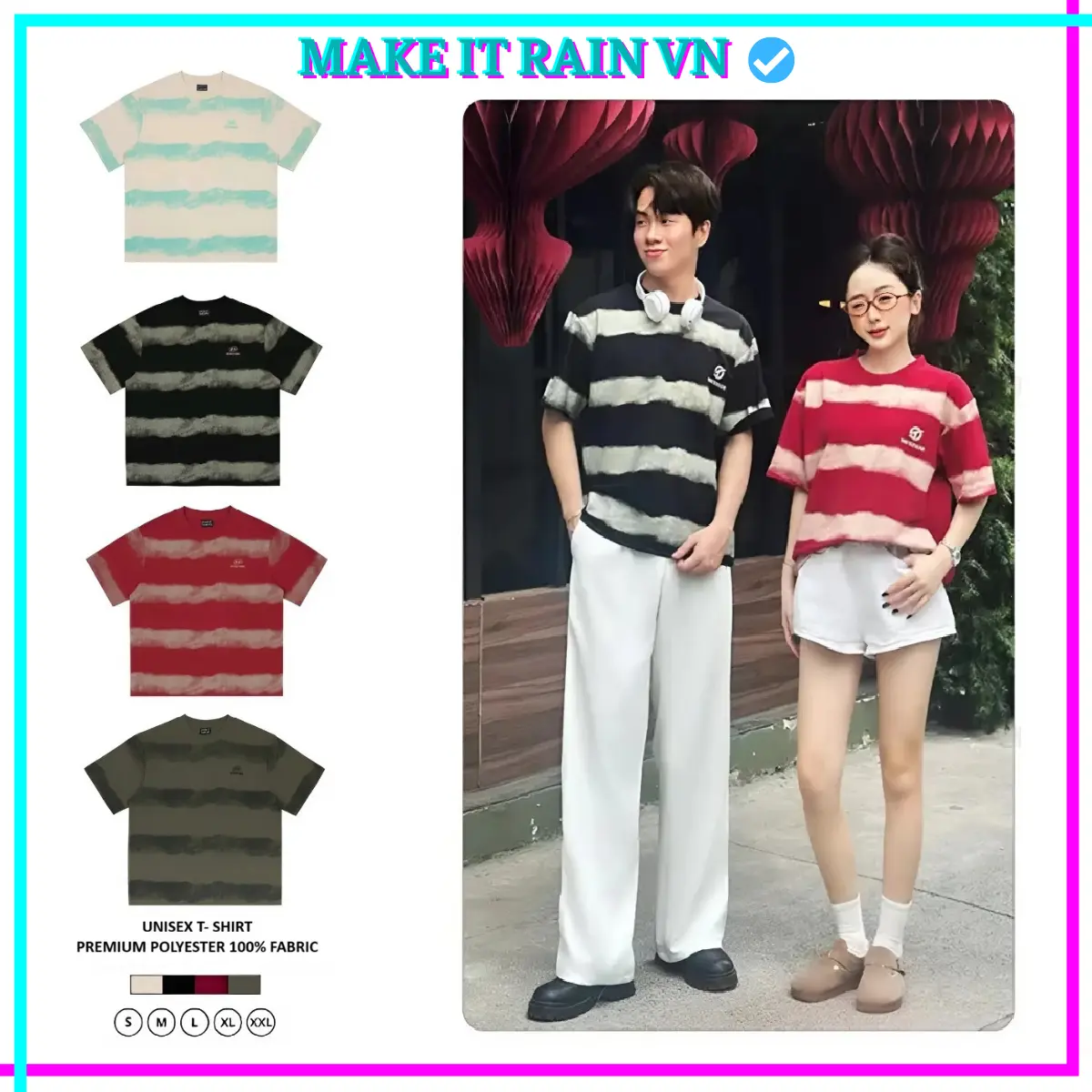 [MUA 3 GlẢM 18K, 2 GlẢM 10K KÈM QUÀ] Áo Thun Local Brand Nam Nữ Make It Rain VN In Loang, Áo Phông Unisex Form Rộng Cổ Tròn Top Menswear