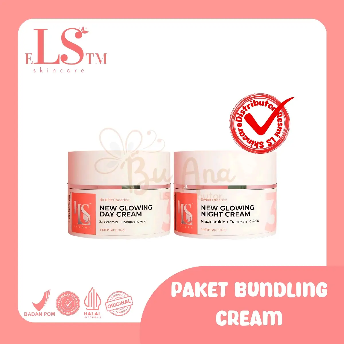 SIAP KIRIM KEMASAN BARU LS SKINCARE PAKET BUNDLING CREAM SIANG DAN MALAM DAPAT 2 PCS HEMAT