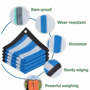 [95%] Jaring Pelindung Sinar Matahari Strip Biru Putih -Auto - UV Include Clipnet Anti UV, Taman,Pantai atau Ruangan